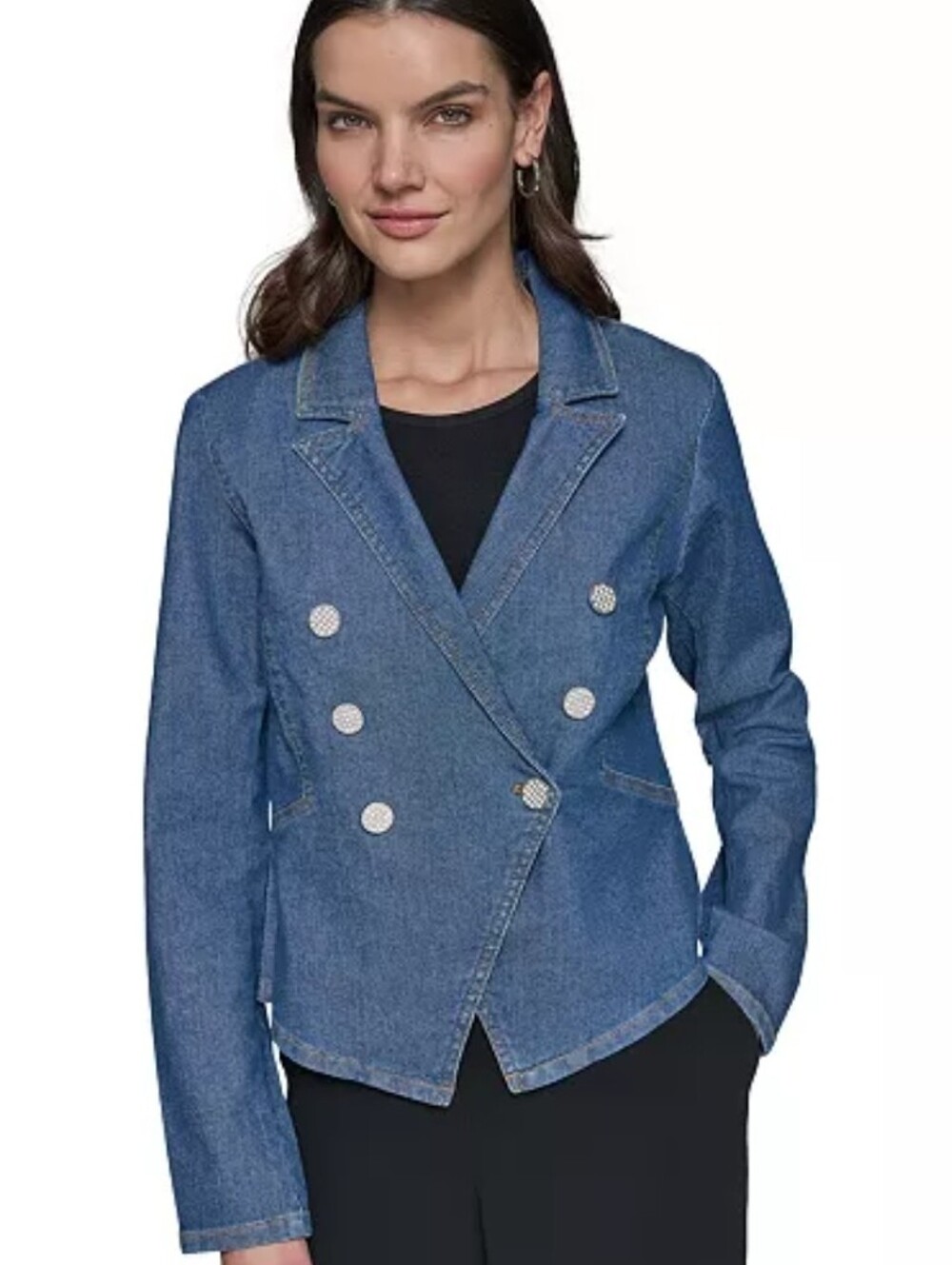 KARL LAGERFELD PARIS Womens Double Breasted Denim Jacket Size 12 NWT $179